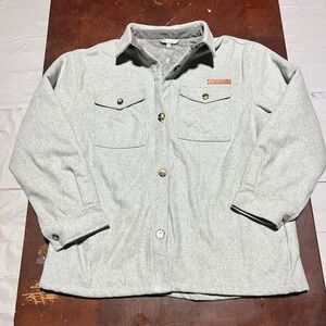 Simply Southern Grey Fleece Faux Fur Lined Shacket Mens Large Button Up Jacket